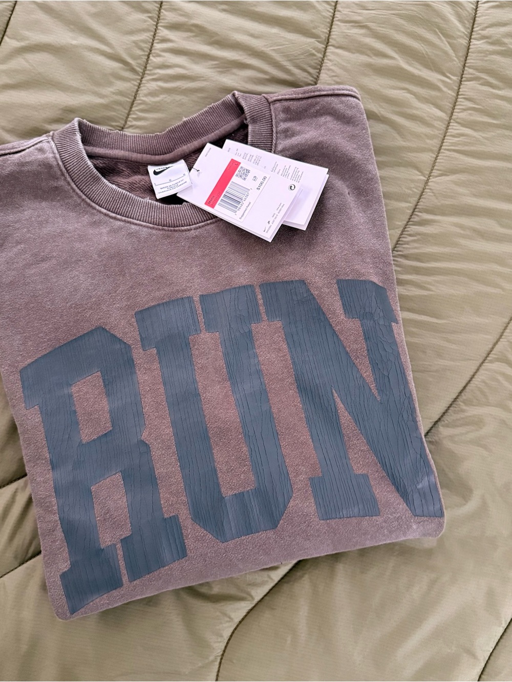 Nike Running Men’s Brown Distressed Crew Neck Sweatshirt